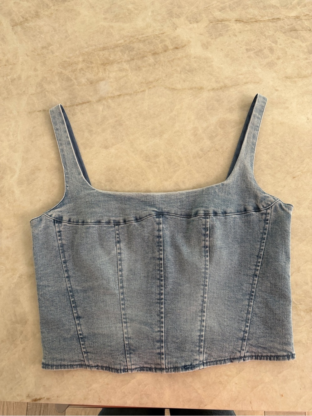 Light Blue Denim Crop Tank with Square Neckline